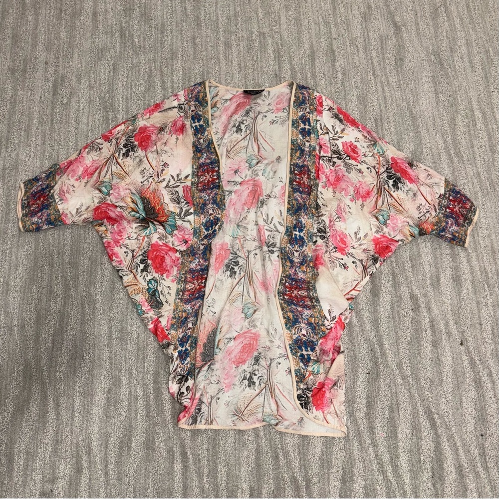 Feathers By Tolani Floral Print Kimono Colorful Boho Beach Women’s One Size - Picture 3 of 8
